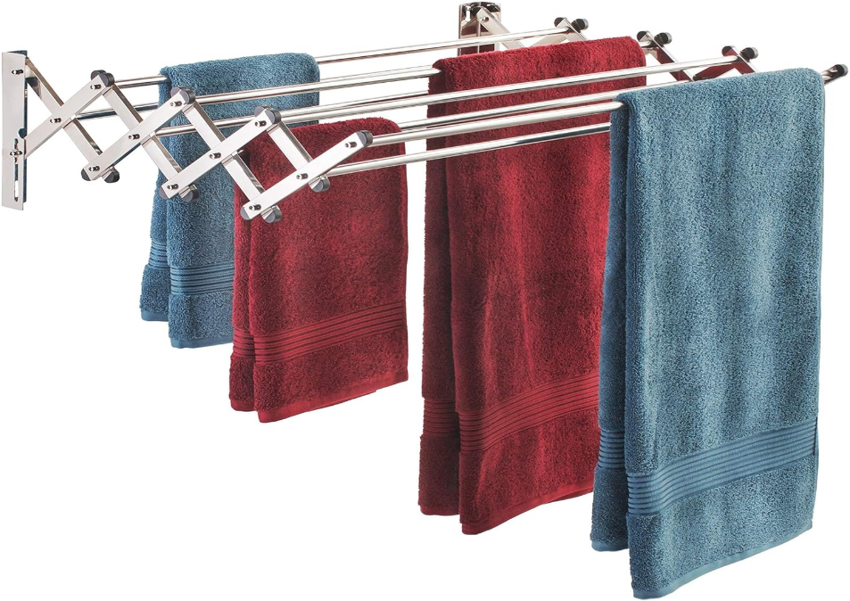 Space Saver Fold Away Racks: Stainless Steel Wall Mounted Laundry Drying Rack, Easy To Install - 8 34" Rods, Total: 22.5 Linear Ft, 60 lb Capacity- Indoor and Outdoor Use