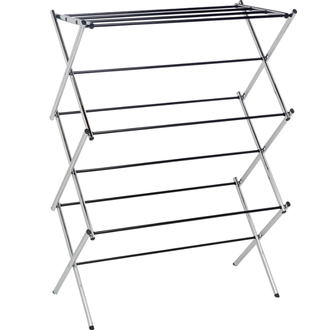 Foldable Laundry Rack for Air Drying Clothing, 29.4 x 14.8 x 41.9 inches (LxWxH), Chrome Silver