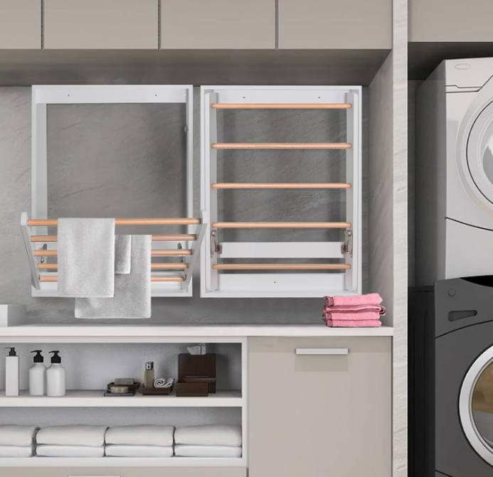 Wall Mounted Clothes Drying Rack for Laundry, Foldable Wooden Clothing Dryer Racks Indoor Use