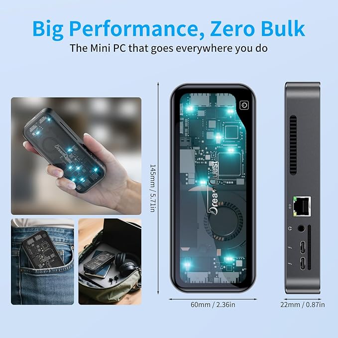 DreamQuest Mini PC Windows 11 Pro 12GB DDR5 512GB M.2 SSD Intel N95 (up to 3.4 GHz) PC Stick with 2 x HDMI/2 x Type C (Max 10 Gbit/s)/WiFi 6/BT5.3/4x USB 3.2 (10 Gbit/s) for Home/Office/Commercial New