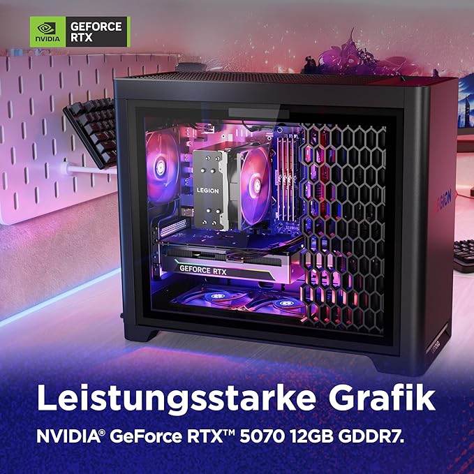 Lenovo Legion Tower 5i Gaming AI Desktop PC | NVIDIA GeForce RTX 5070 | Intel Core Ultra 7 265KF | 32GB RAM | 2TB SSD | Win11 | Eclipse Black | Transparent Cover | 30L | 3 Months GamePass