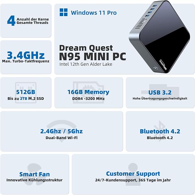 DreamQuest Mini PC Windows 11 Pro