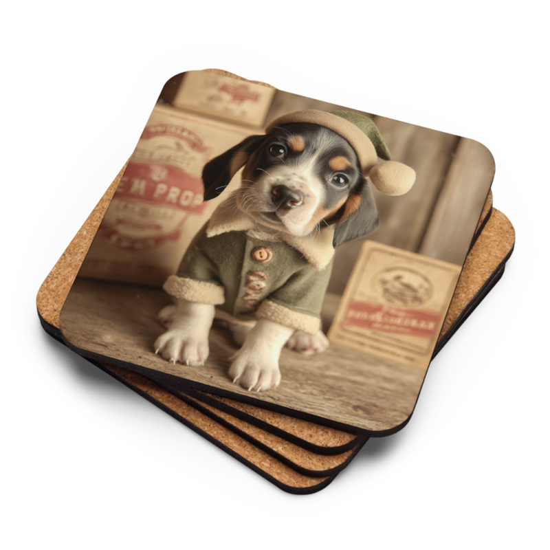 Cork-Back Coaster Christmas 02 Puppy