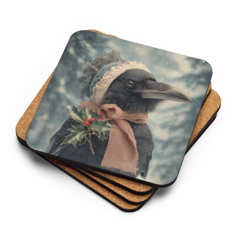 Cork-Back Coaster Christmas 08 Crow