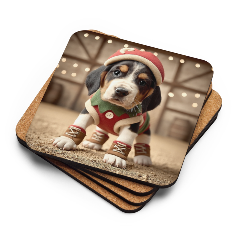 Cork-Back Coaster Christmas 01 Puppy
