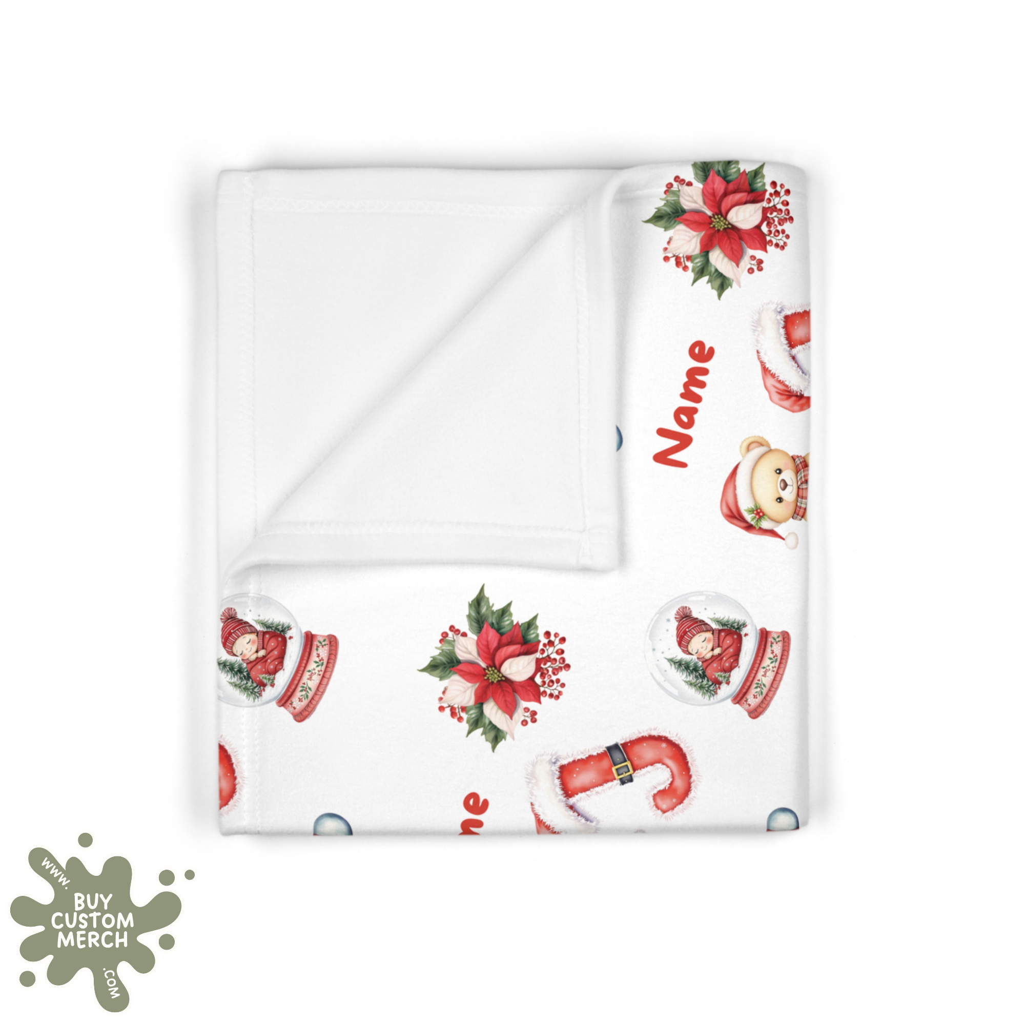 Personalized Christmas Baby Blanket - Custom Name & Initial Soft Fleece Blanket with Teddy Bear & Holiday Pattern