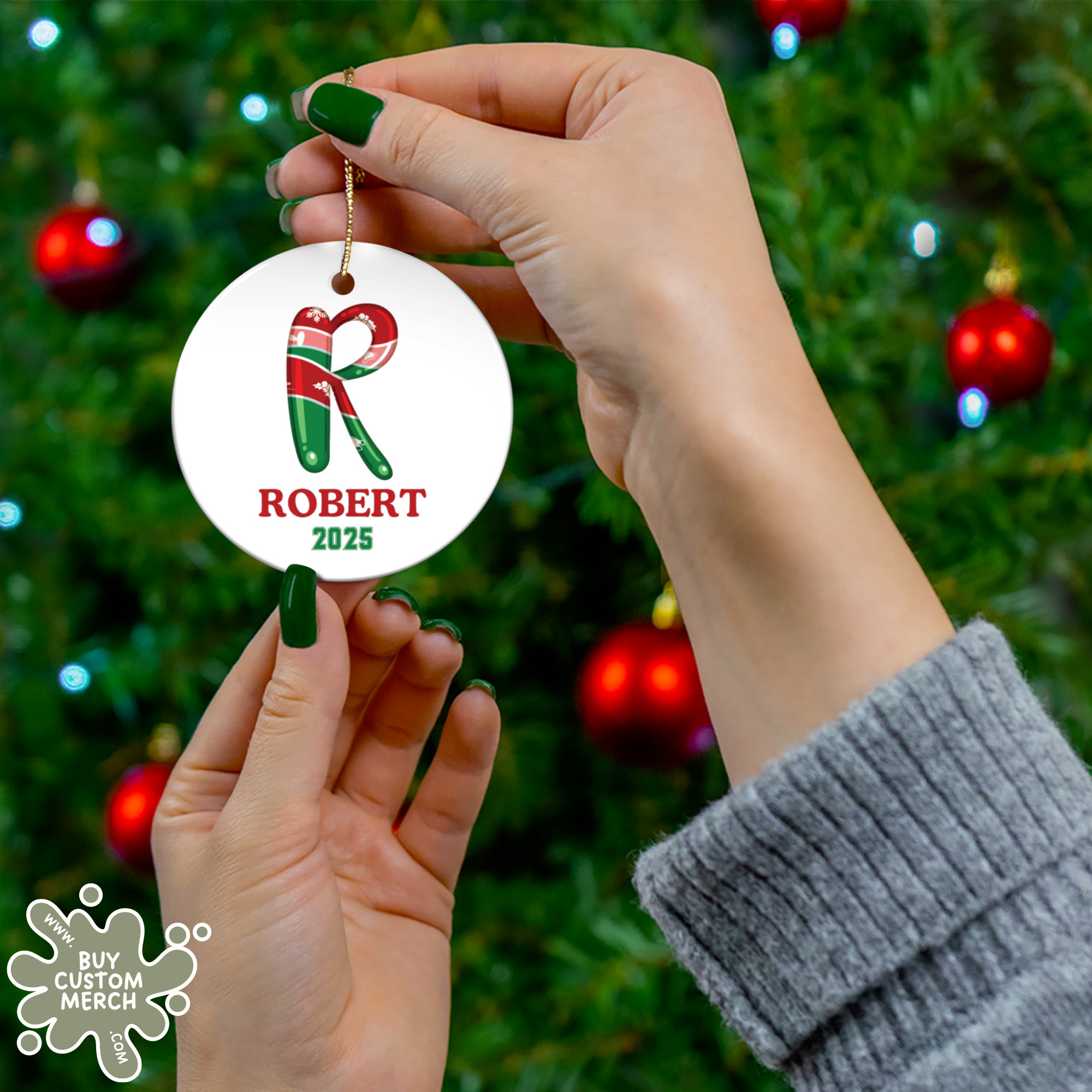 Personalized Christmas Ornament 2025 - Custom Initial & Name Holiday Decoration