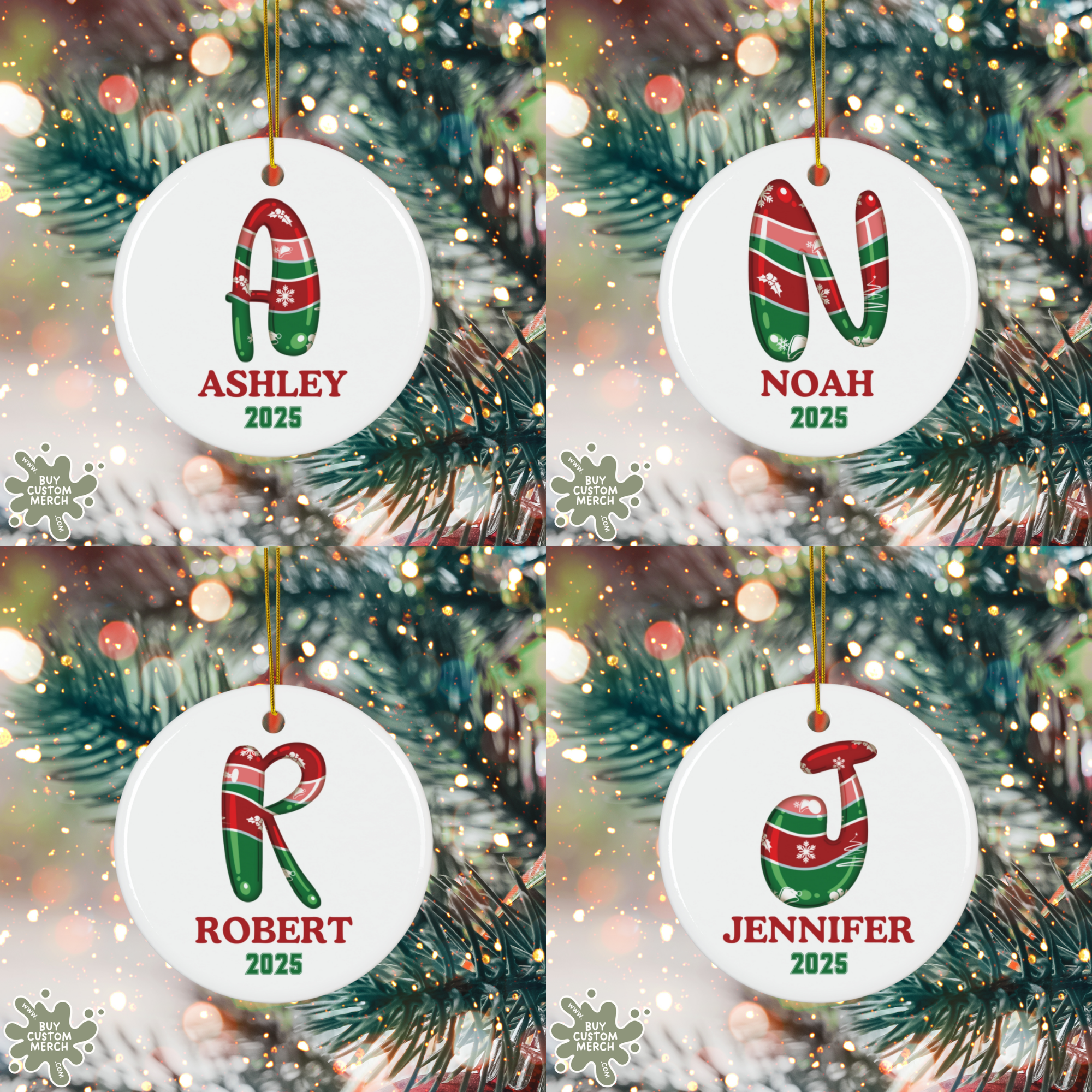 Personalized Christmas Ornament 2025 - Custom Initial & Name Holiday Decoration