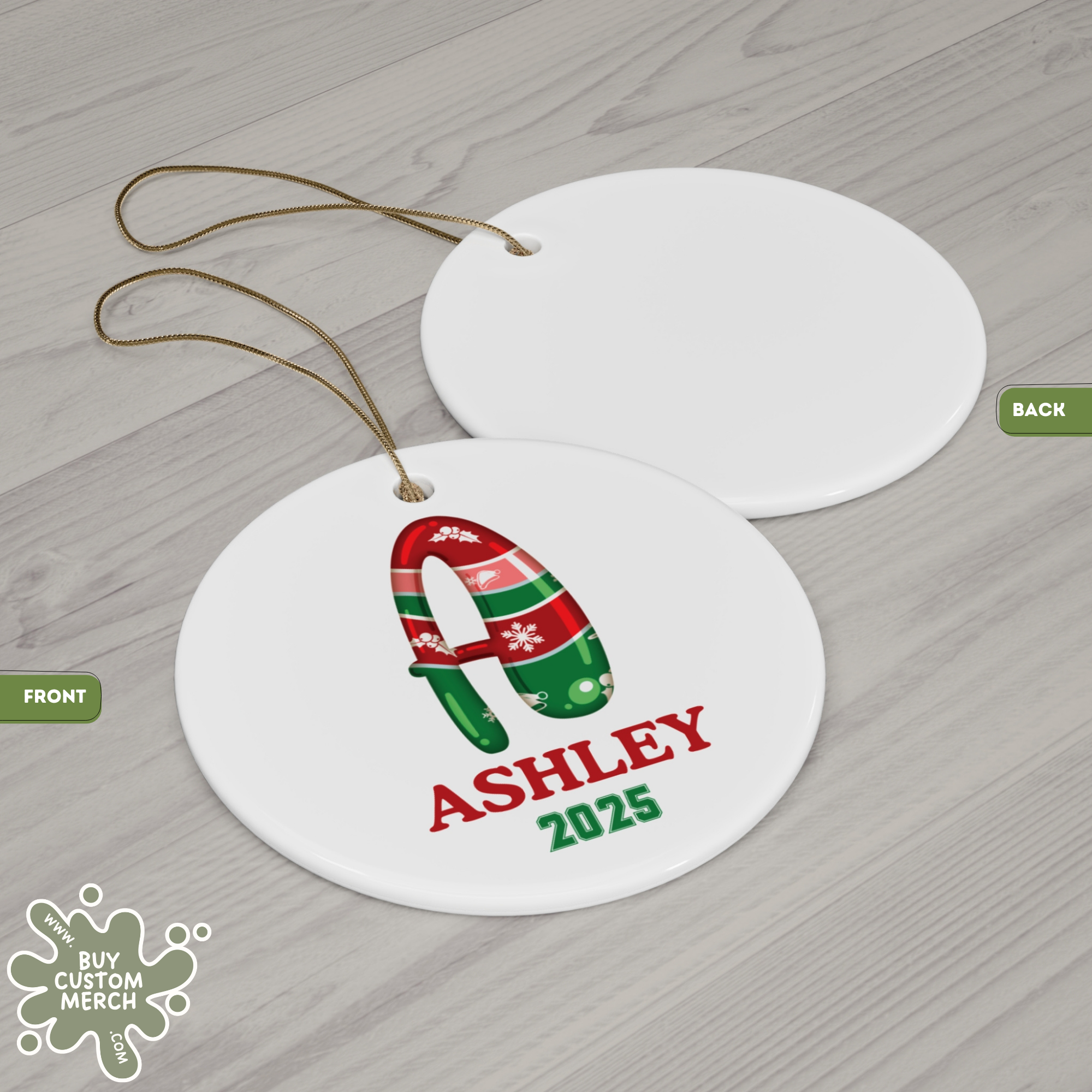 Personalized Christmas Ornament 2025 - Custom Initial & Name Holiday Decoration