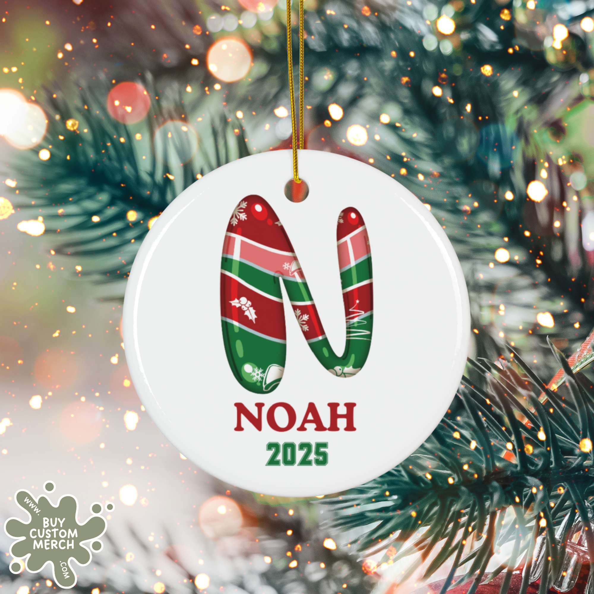 Personalized Christmas Ornament 2025 - Custom Initial & Name Holiday Decoration