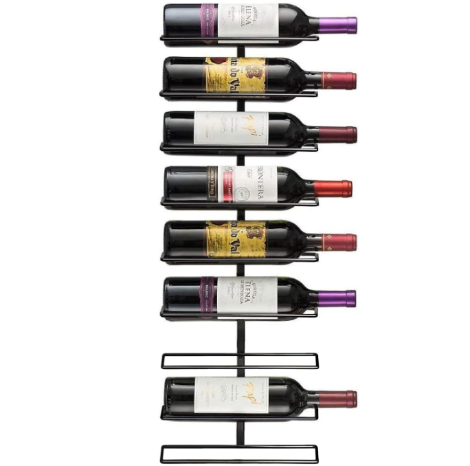 Wall Mount Wine Rack (Holds 9 Bottles) - Wine Rack Wall Mounted for Wine Bottles, Liquor, Champagne, Black Metal Wine Bottle Holder for Home Bar, Wine Kitchen Storage