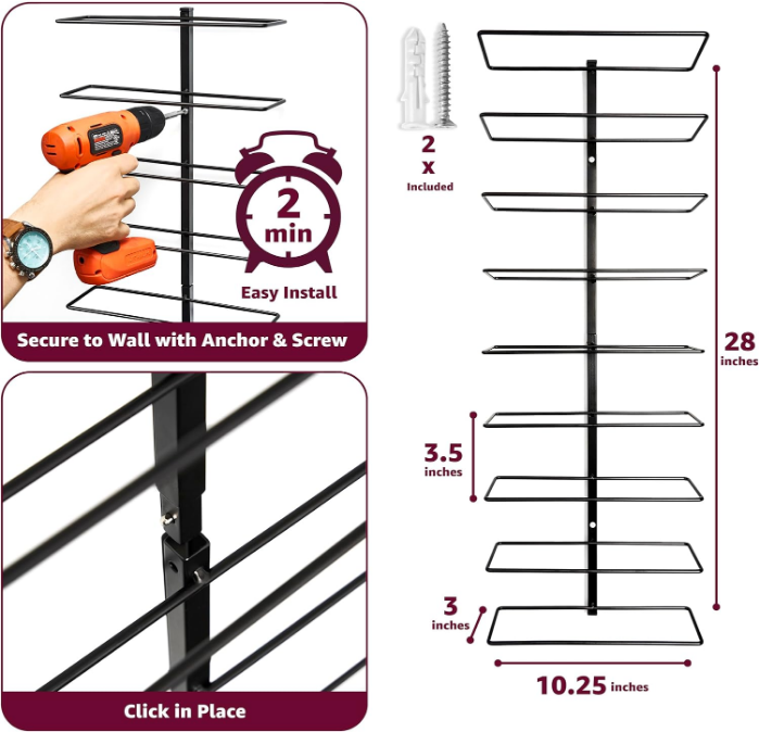 Wall Mount Wine Rack (Holds 9 Bottles) - Wine Rack Wall Mounted for Wine Bottles, Liquor, Champagne, Black Metal Wine Bottle Holder for Home Bar, Wine Kitchen Storage
