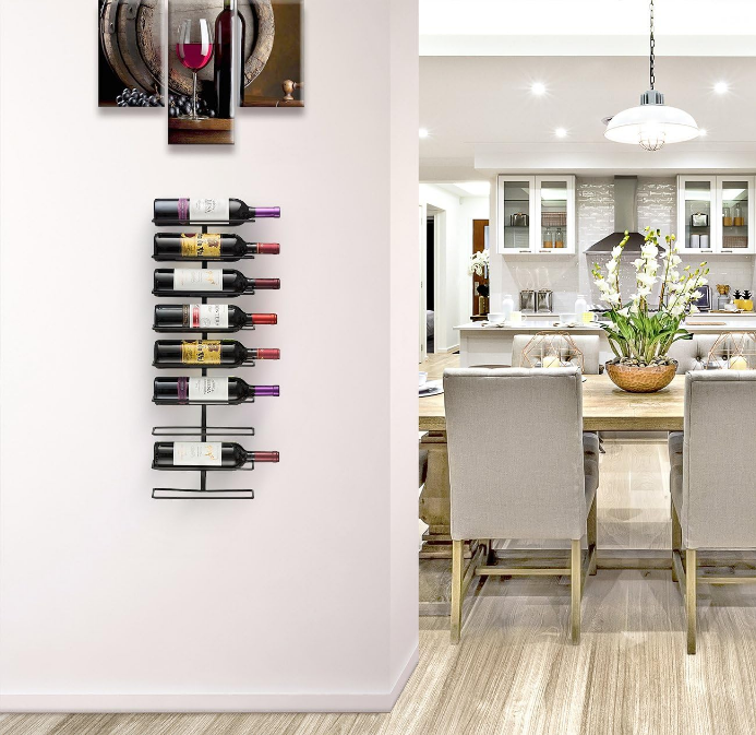 Wall Mount Wine Rack (Holds 9 Bottles) - Wine Rack Wall Mounted for Wine Bottles, Liquor, Champagne, Black Metal Wine Bottle Holder for Home Bar, Wine Kitchen Storage