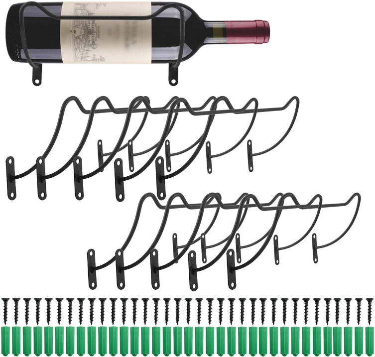10 Pack Wall Mounted Wine Racks, Metal Wine Bottle Display Holder Rack Hanging Wine Organizer Rack with Screws for Beverages/Liquor Bottles Storage (Horizontal)