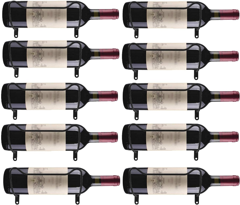 10 Pack Wall Mounted Wine Racks, Metal Wine Bottle Display Holder Rack Hanging Wine Organizer Rack with Screws for Beverages/Liquor Bottles Storage (Horizontal)
