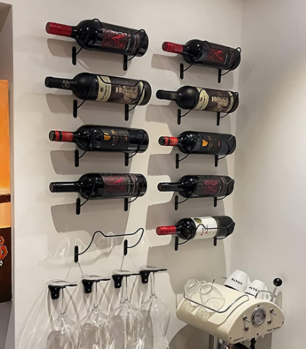 10 Pack Wall Mounted Wine Racks, Metal Wine Bottle Display Holder Rack Hanging Wine Organizer Rack with Screws for Beverages/Liquor Bottles Storage (Horizontal)