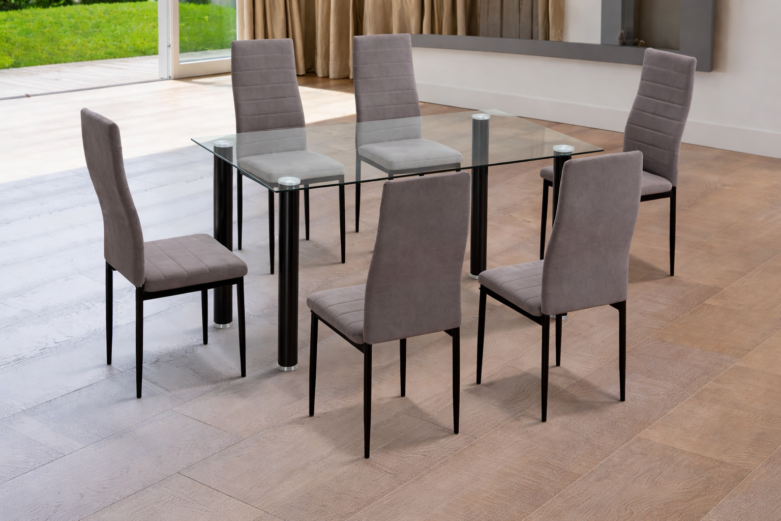 Comedor Moderno de Cristal y 6 Sillas