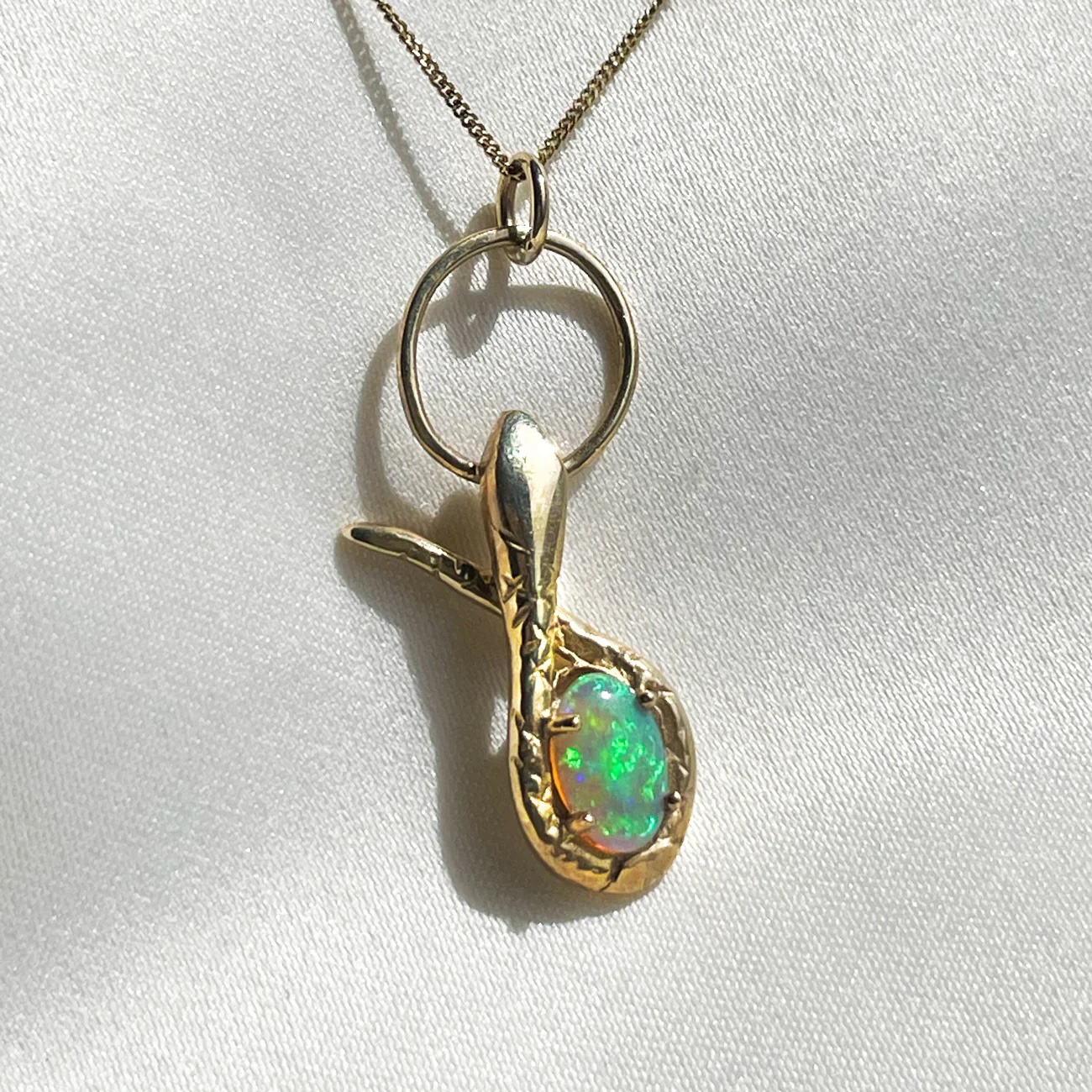 One of a kind ehiopian opal on gold handmade necklace
