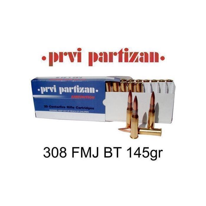 .308 FMJ BT 145gr PPU Prvi Partizan Rifle Ammunition x 20