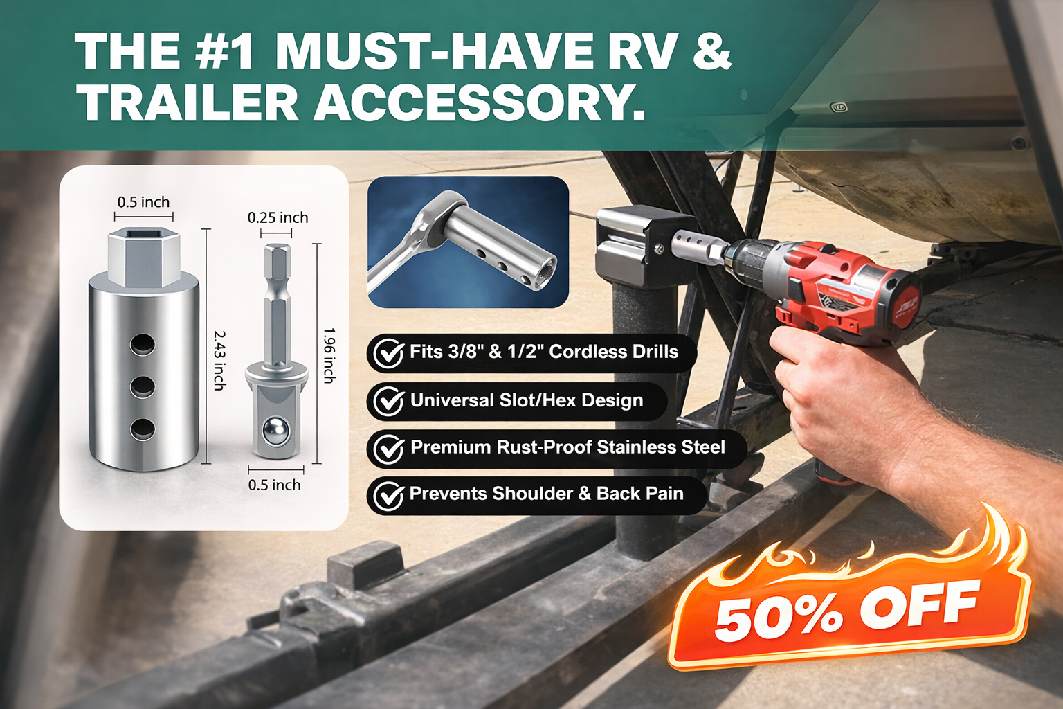 ⚠️ Stop breaking your back! Upgrade to power drill cranking today.🔥 Camping Season Hack: Setup your trailer effortlessly.