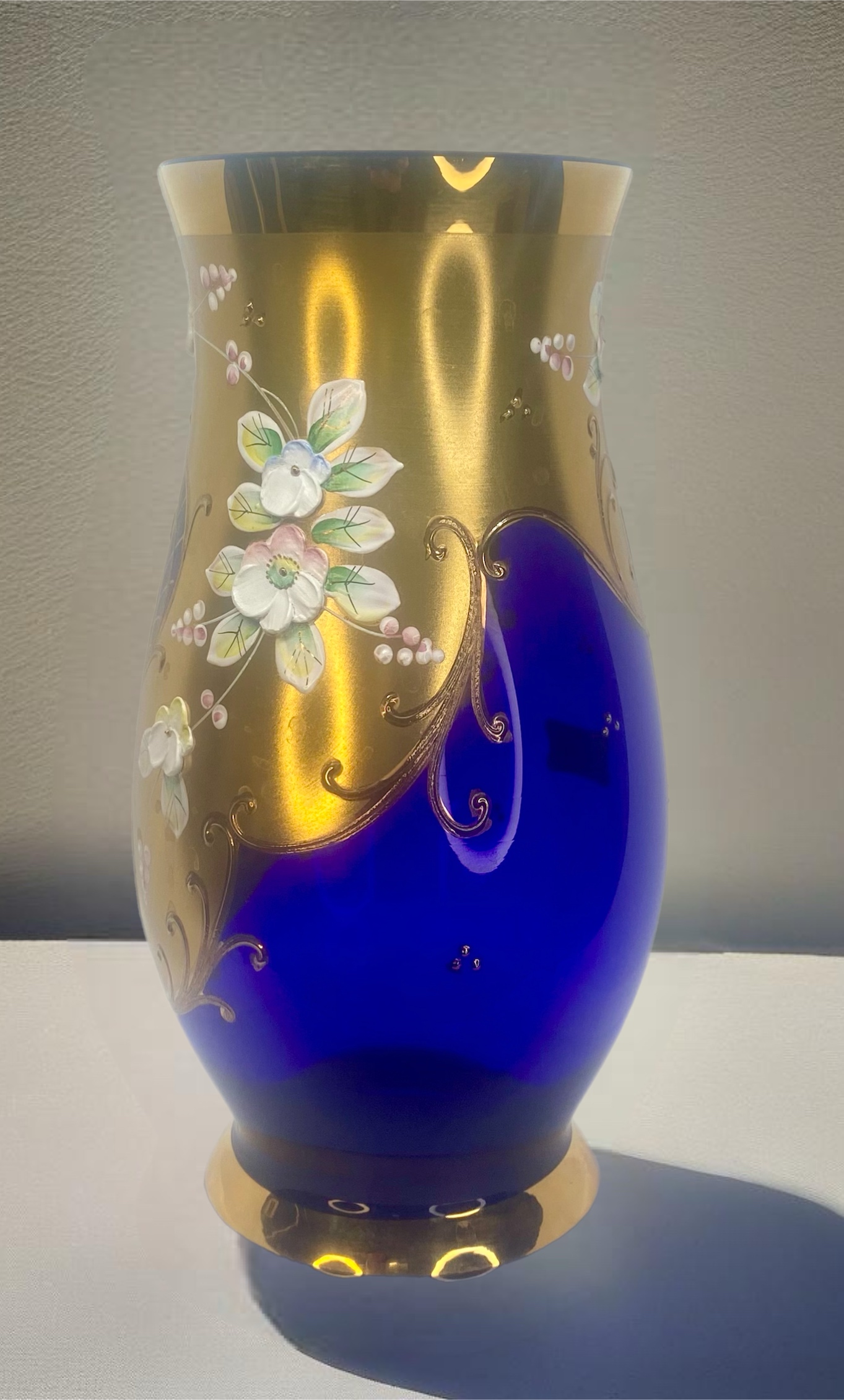Vintage Egermann Czech Republic Cobalt Blue Vase 24 K Gold 