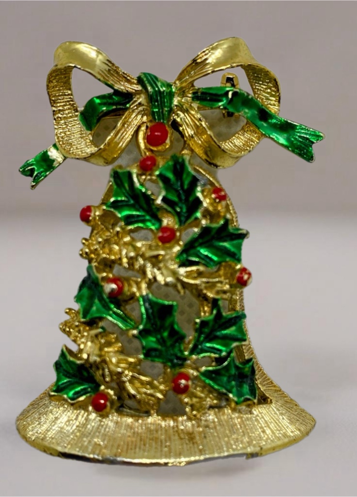 Vintage Gerry’s Christmas Brooch Set – 5 Holiday Pins: Bells, Reindeer, tree