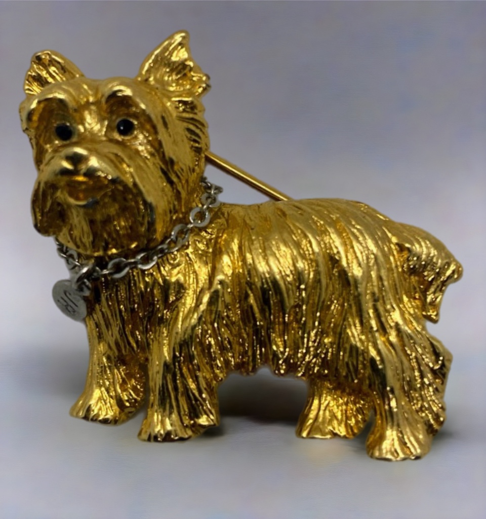 Vintage Joan Rivers Gold-Tone Terrier Brooch Collectible Dog Pin