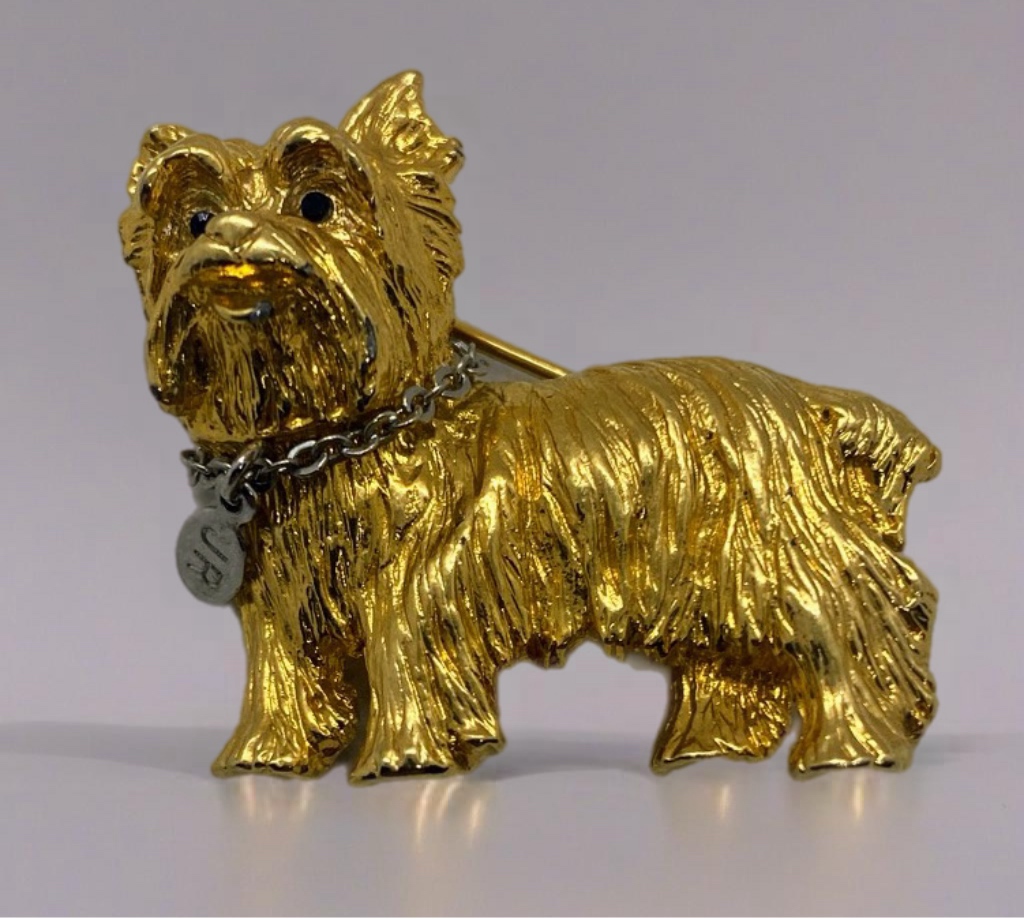Vintage Joan Rivers Gold-Tone Terrier Brooch Collectible Dog Pin