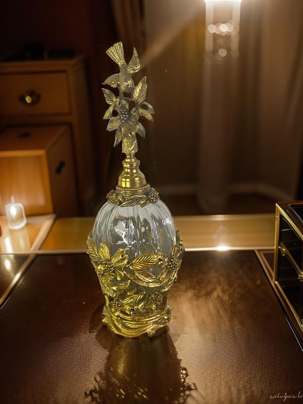 Matson Dogwood And Bird Gold Ormolu Fluted Crystal Perfume Bottle