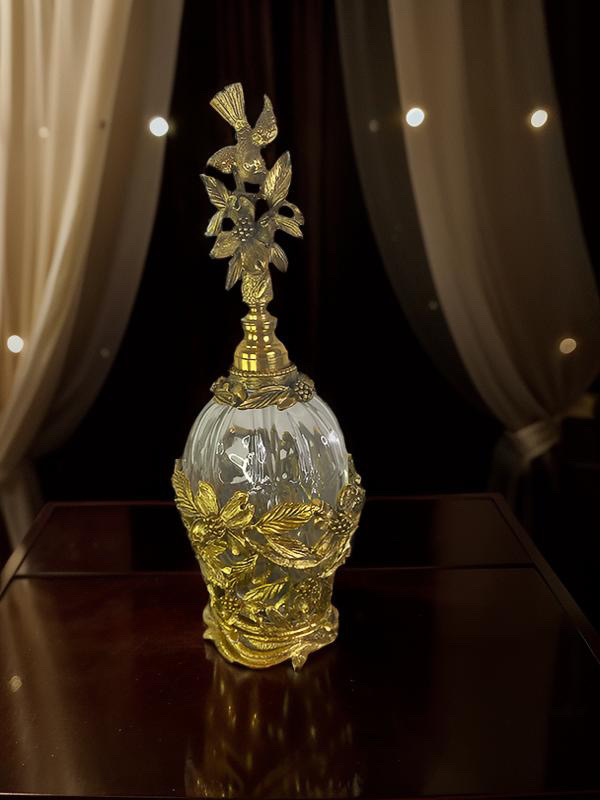 Matson Dogwood And Bird Gold Ormolu Fluted Crystal Perfume Bottle