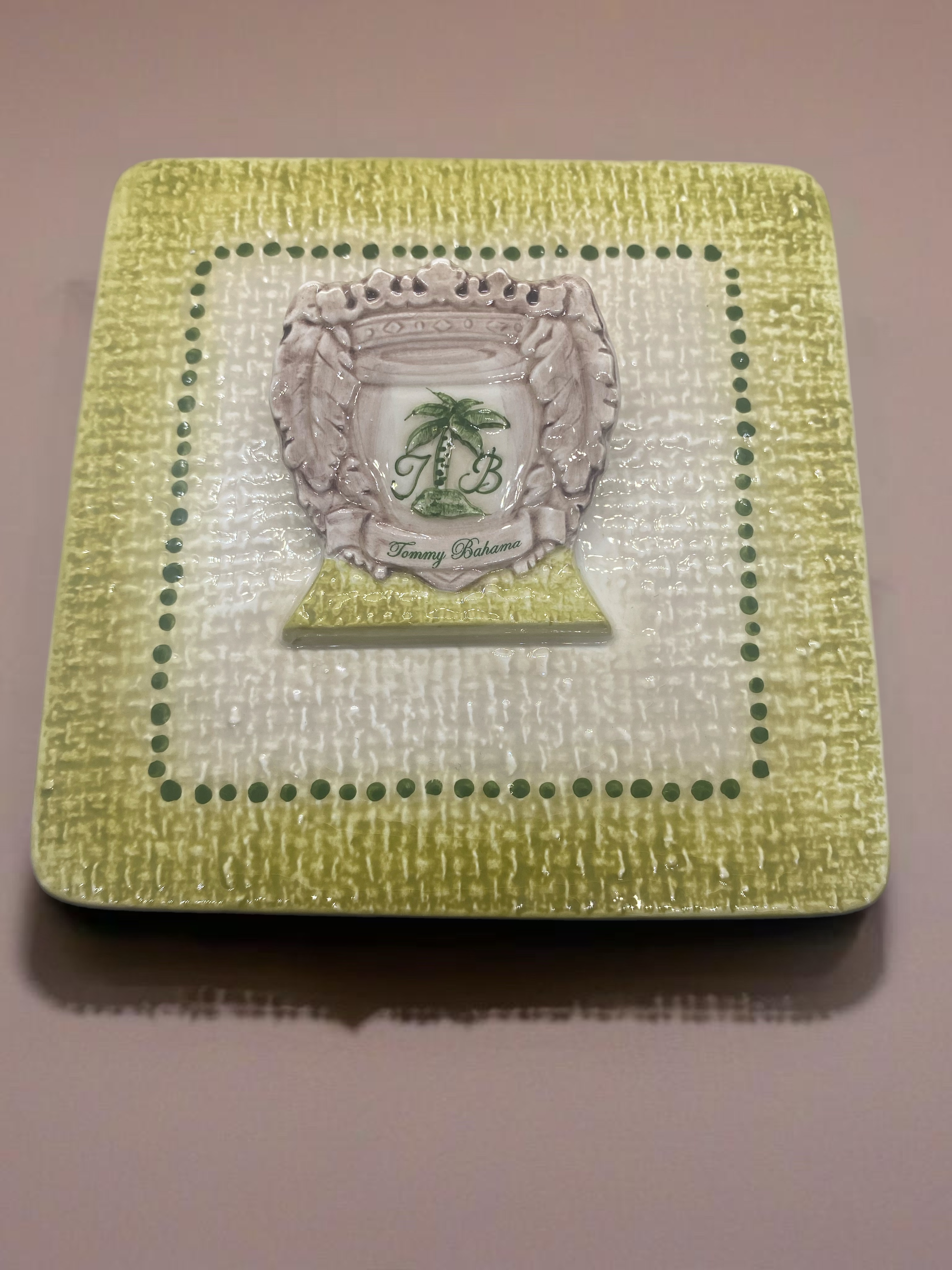 Tommy Bahama Ceramic Coaster Set – 4 Seahorse & Palm Coasters w/Holder and Lid