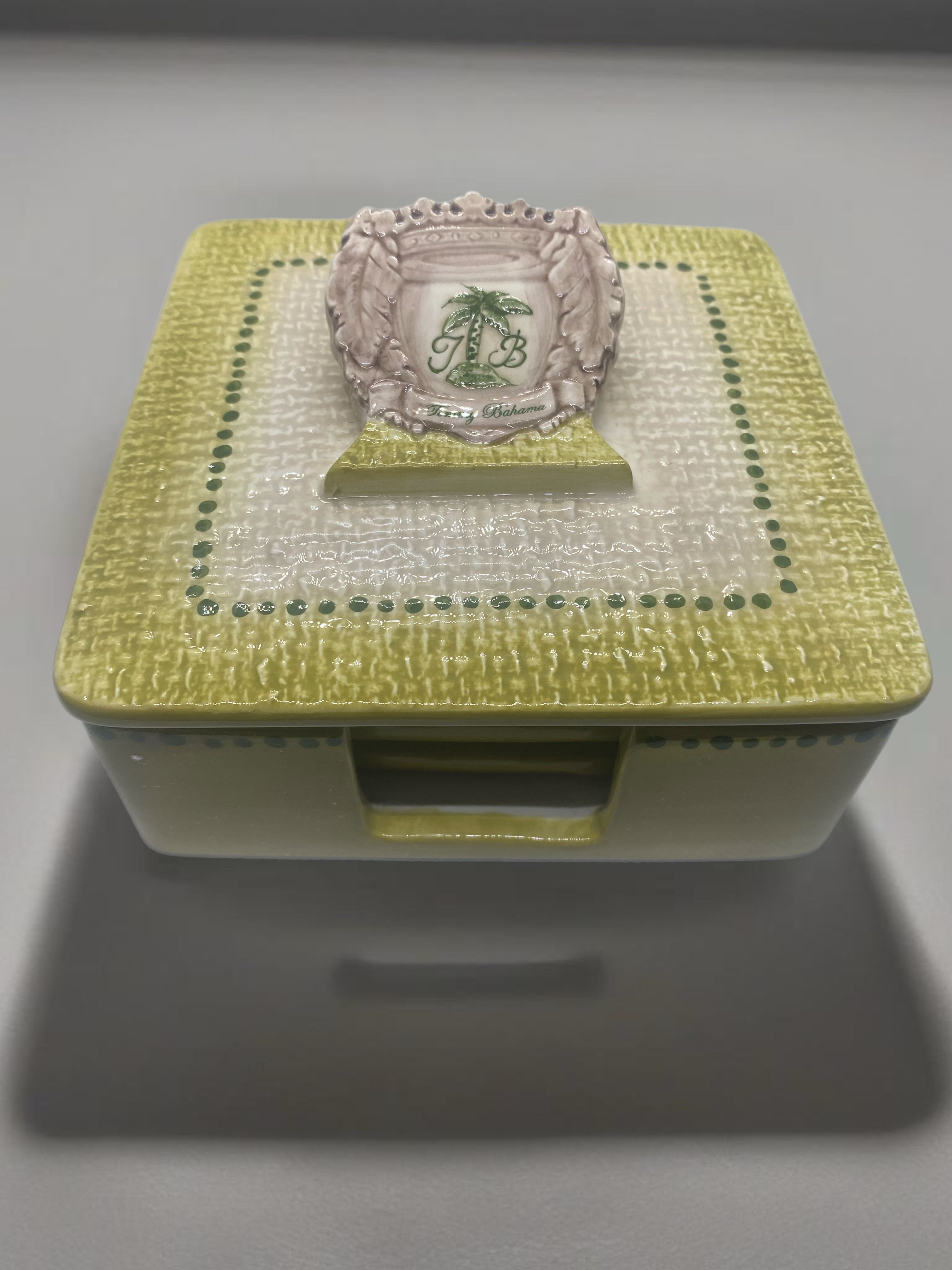 Tommy Bahama Ceramic Coaster Set – 4 Seahorse & Palm Coasters w/Holder and Lid