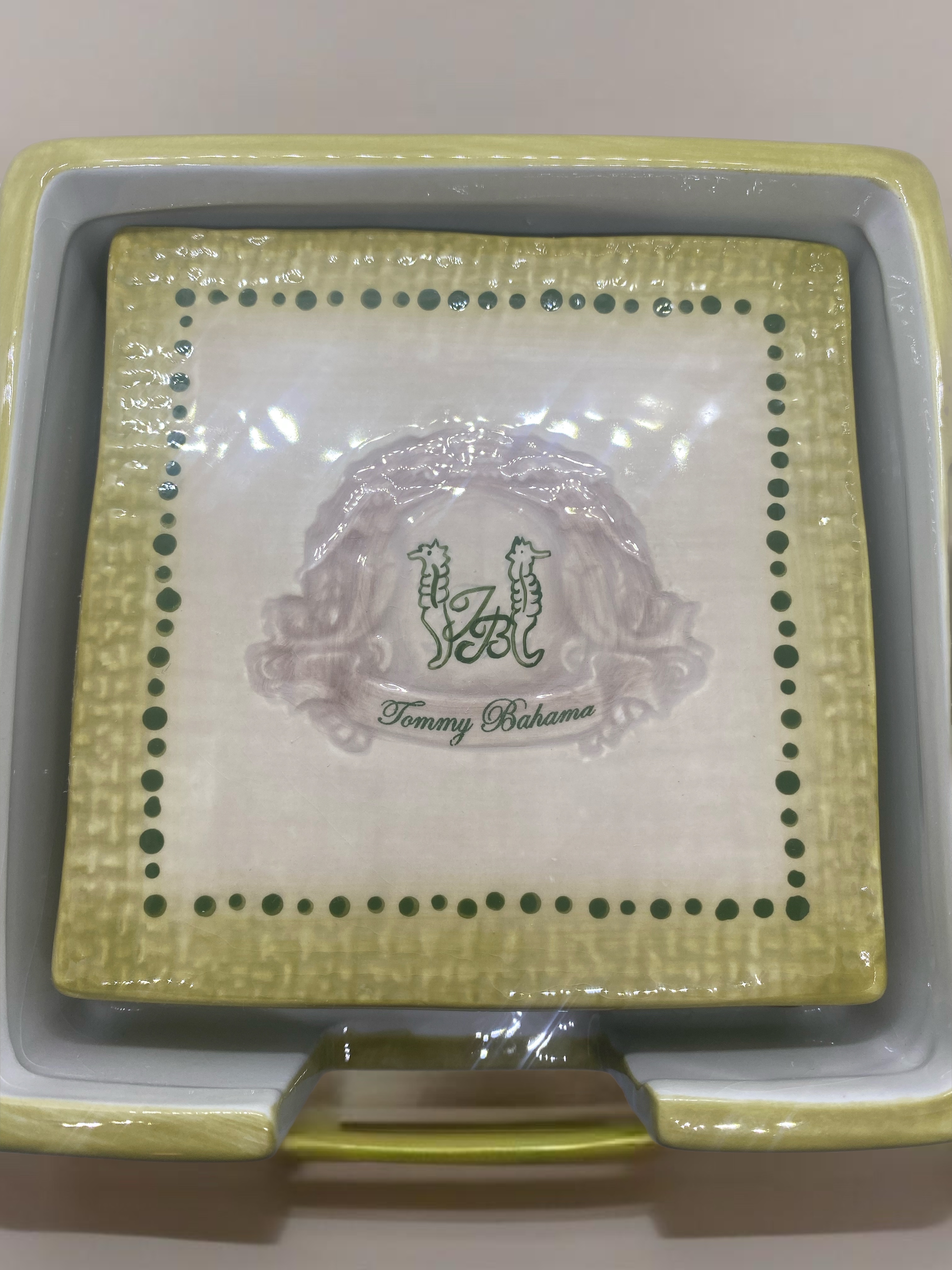 Tommy Bahama Ceramic Coaster Set – 4 Seahorse & Palm Coasters w/Holder and Lid