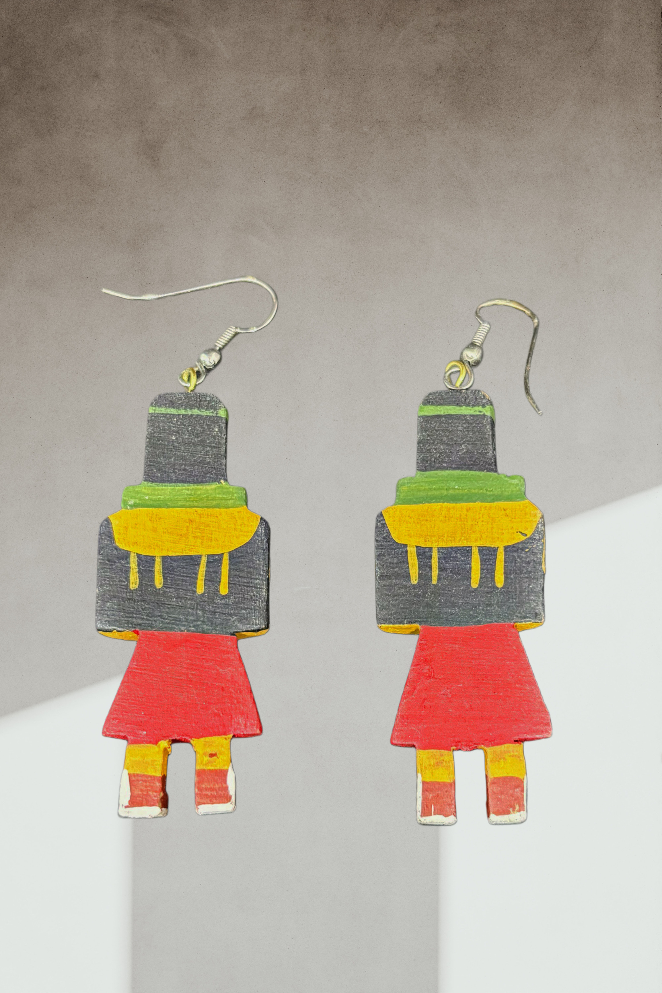 Vintage Hand-Painted Kachina Doll Earrings – Navajo or Hopi Tribal Jewelry