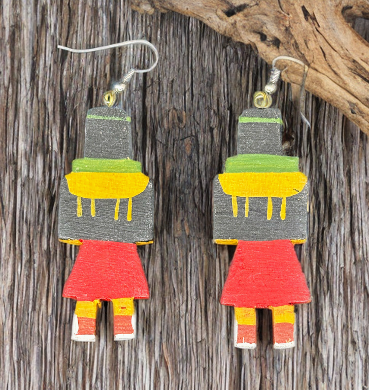 Vintage Hand-Painted Kachina Doll Earrings – Navajo or Hopi Tribal Jewelry