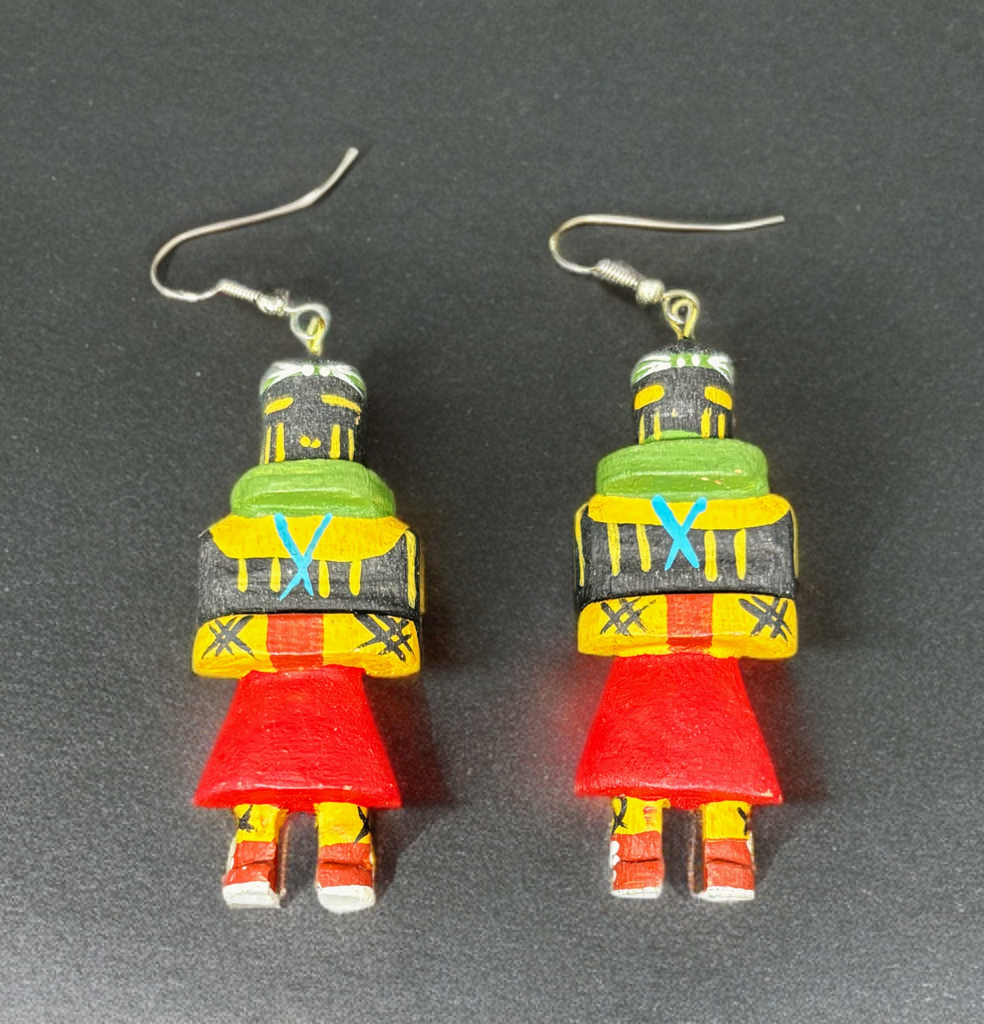 Vintage Hand-Painted Kachina Doll Earrings – Navajo or Hopi Tribal Jewelry