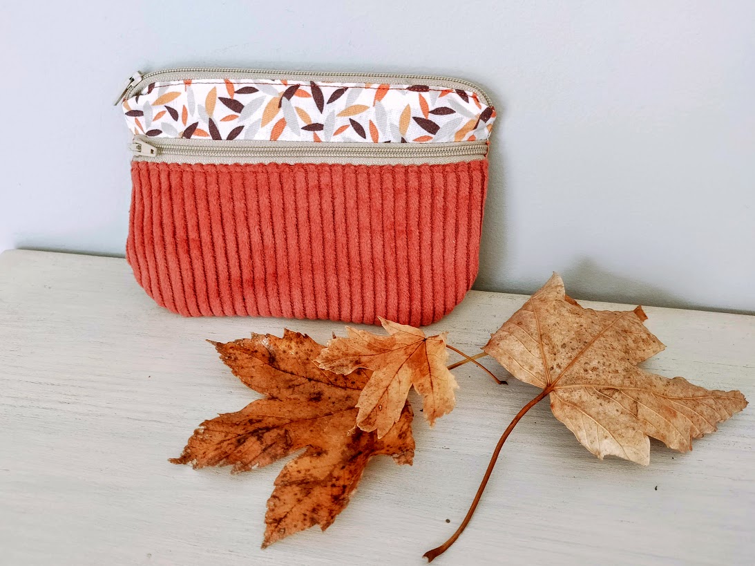 Porte monnaie / porte cartes feuilles pour femme tissu et velours côtelé, cadeau pour elle