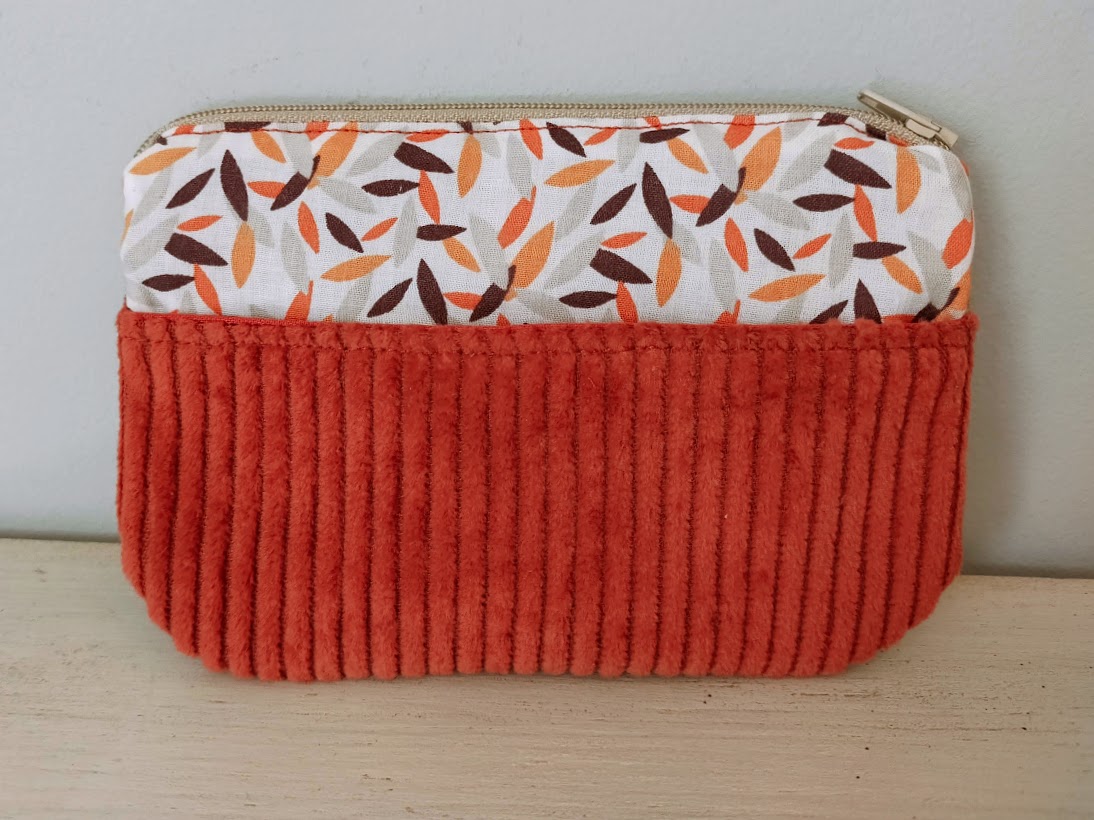 Porte monnaie /  porte cartes feuilles pour femme tissu et velours côtelé, cadeau pour elle