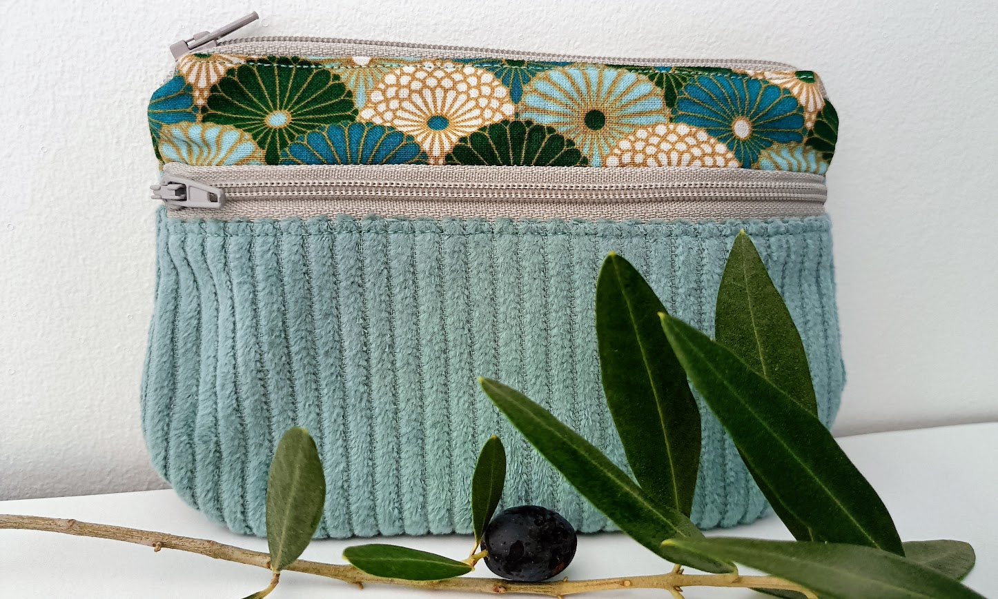 Porte monnaie /  porte cartes, tissu et velours côtelé, cadeau pour femme