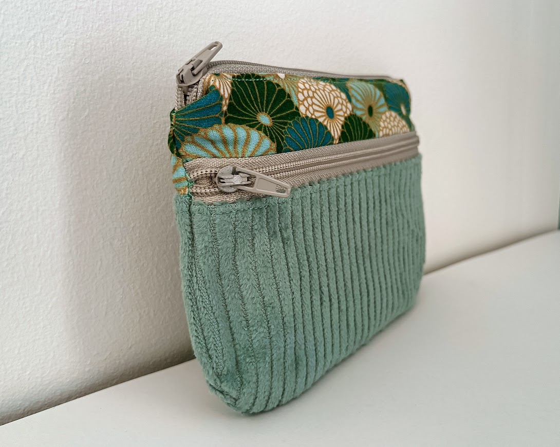 Porte monnaie /  porte cartes, tissu et velours côtelé, cadeau pour femme