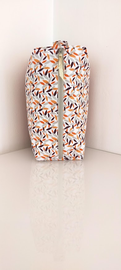 Très grande trousse de toilette / feuillage, orange rouille, velours côtelé, cadeau pour elle