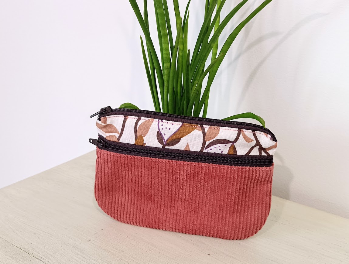 Porte monnaie / porte cartes femme, tissu et velours côtelé