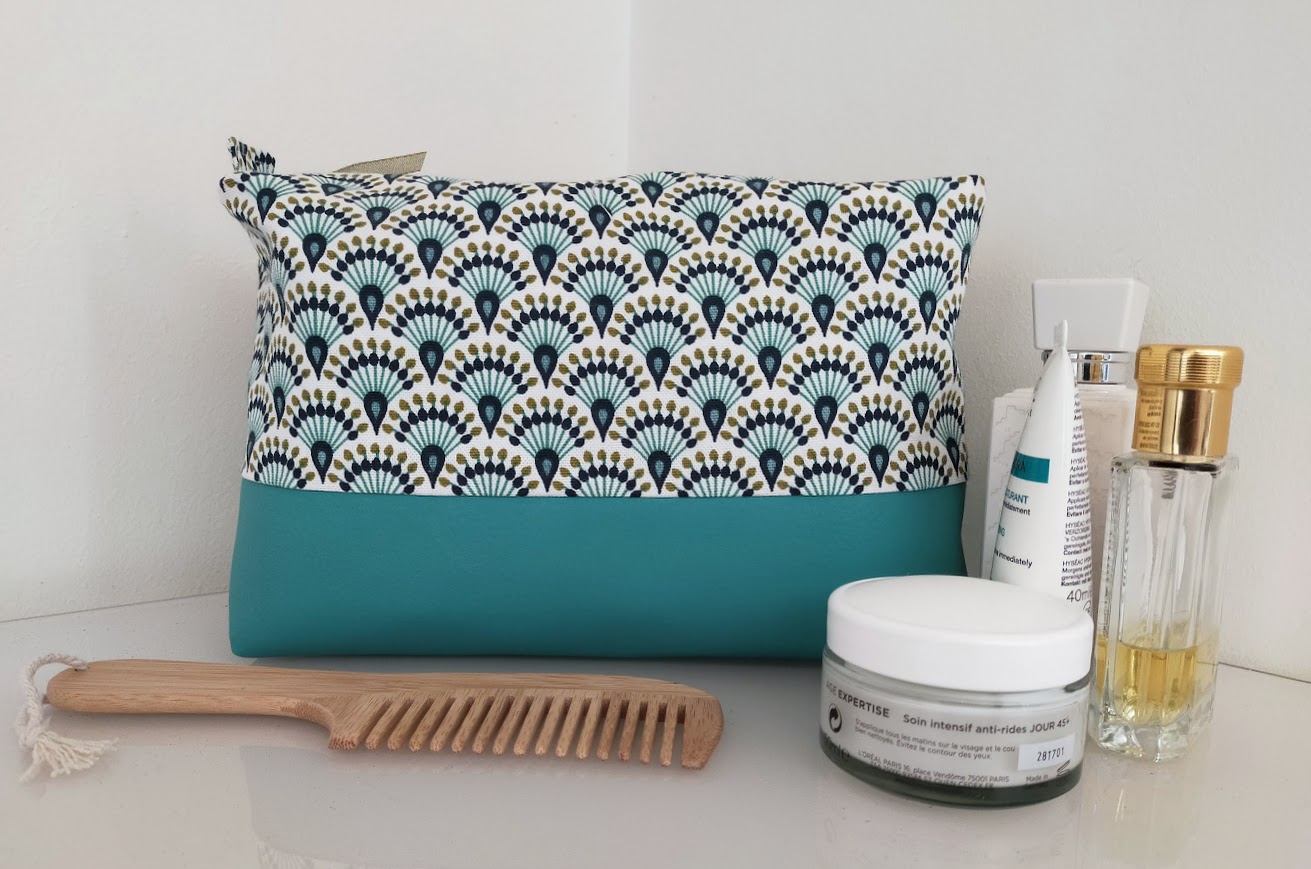 Très grande trousse de toilette, pour homme, femme tissu et simili cuir cadeau pour elle et lui