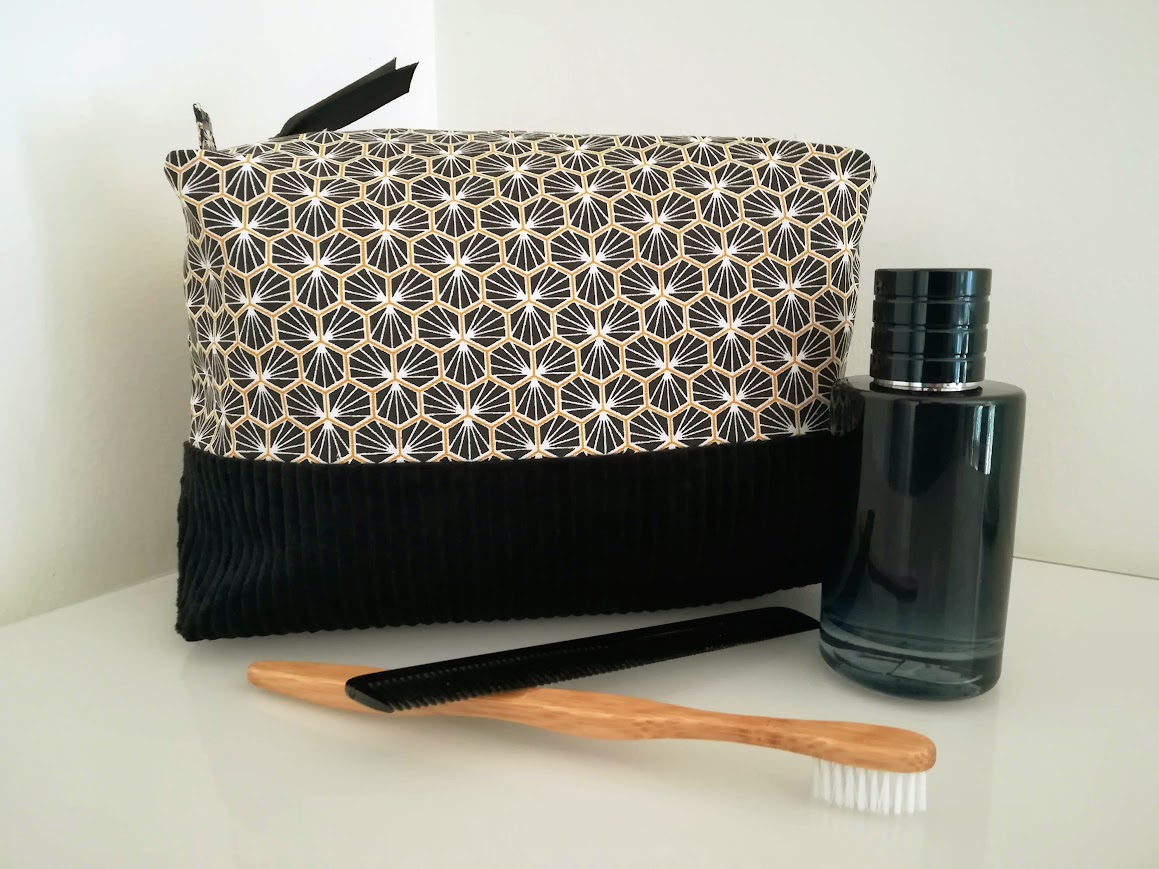 rès grande trousse de toilette tissu coton et velours côtelé, cadeau pour homme et femme