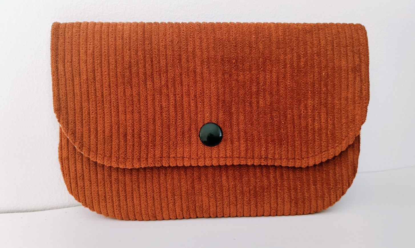 Porte monnaie à rabat, portefeuille, tissu coton, velours côtelé rouille terracotta, cadeau pour elle.