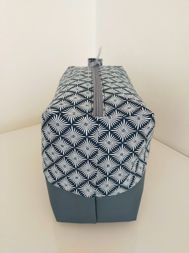 Très grande trousse de toilette pour homme et femme  tissu coton et simili cuir, bleu, cadeau pour elle, pour lui