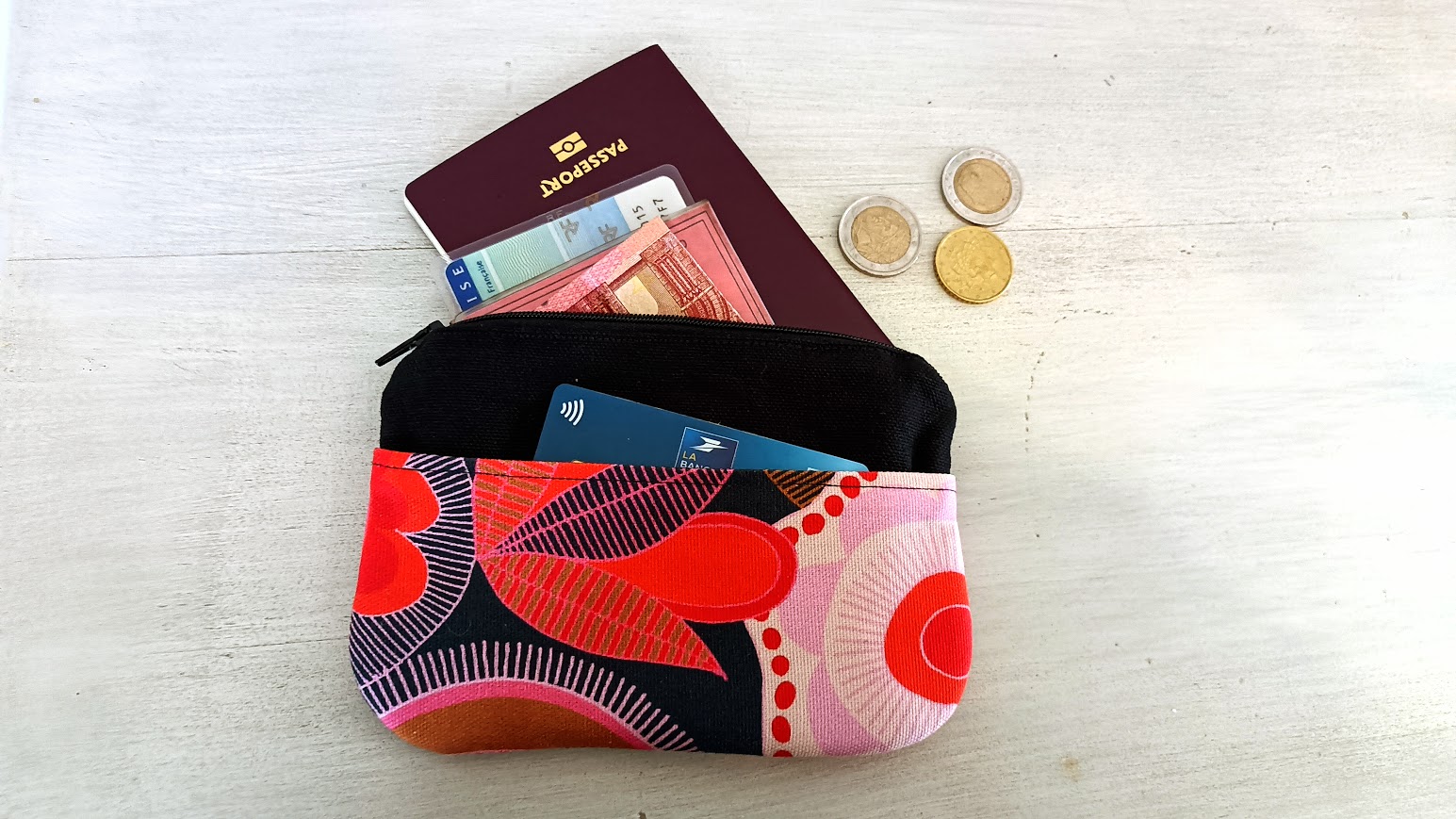 porte monnaie grand modèle/ porte cartes, étuis pour passeport, tissu coton , portefeuille, cadeau pour elle