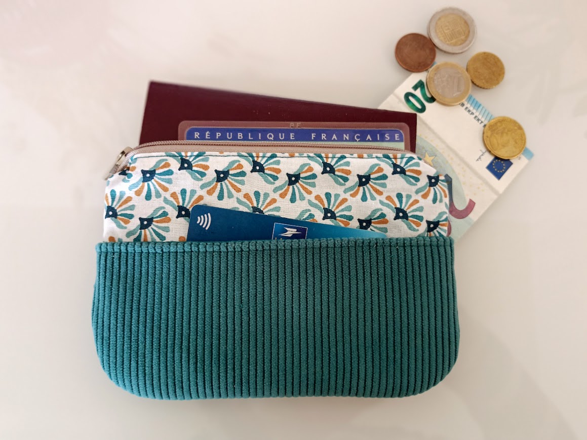 Porte monnaie /  porte cartes femme, cadeau pour elle, tissu et velours côtelé, cadeau pour elle