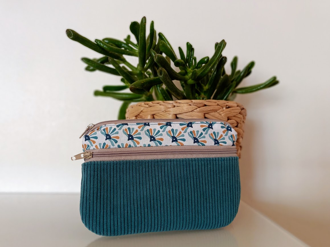 Porte monnaie / porte cartes femme, cadeau pour elle, tissu et velours côtelé, cadeau pour elle