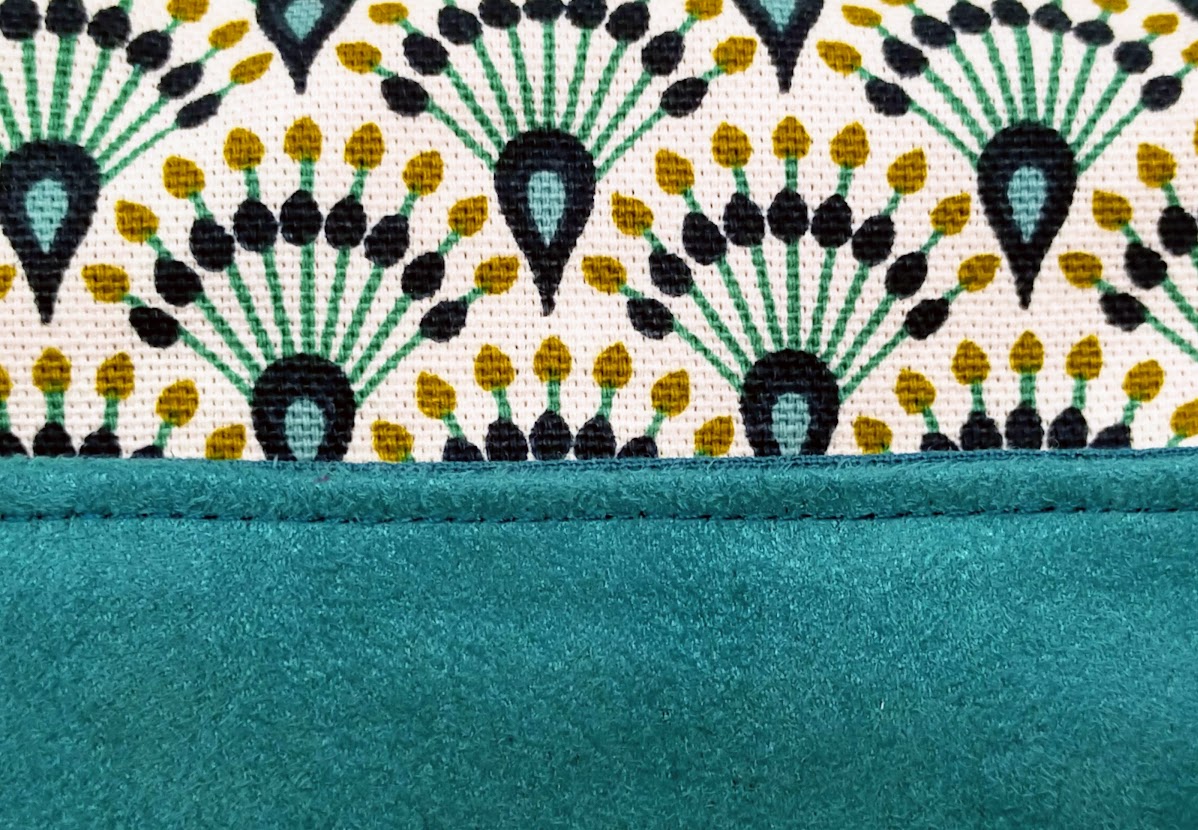 Porte monnaie  /  porte cartes femme, tissu coton et suédine , vert aqua, cadeau pour elle